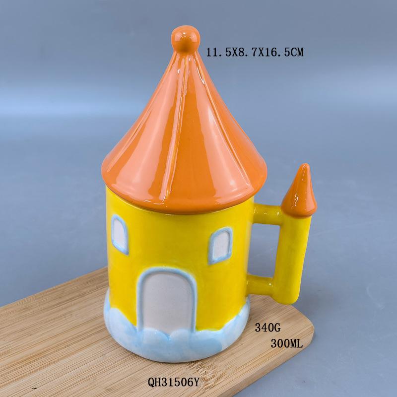 

Ceramic Castle Mug Mushroom Church Magic Macaron Water Cup Mediterranean Style House Coffee Cup with Lid 301-400ml