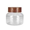 PET Plastic Storage Jar with Imitation Wood Grain Lid, High Transparency, Food Grade for Medicine, Herbs, Tea, Flowers, Grains, and Nuts.