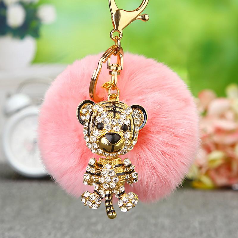 Kreativer Strass Tiger Auto Schlüsselanhänger Plüsch Accessoire Schöner Metall Schlüsselanhänger Geschenk