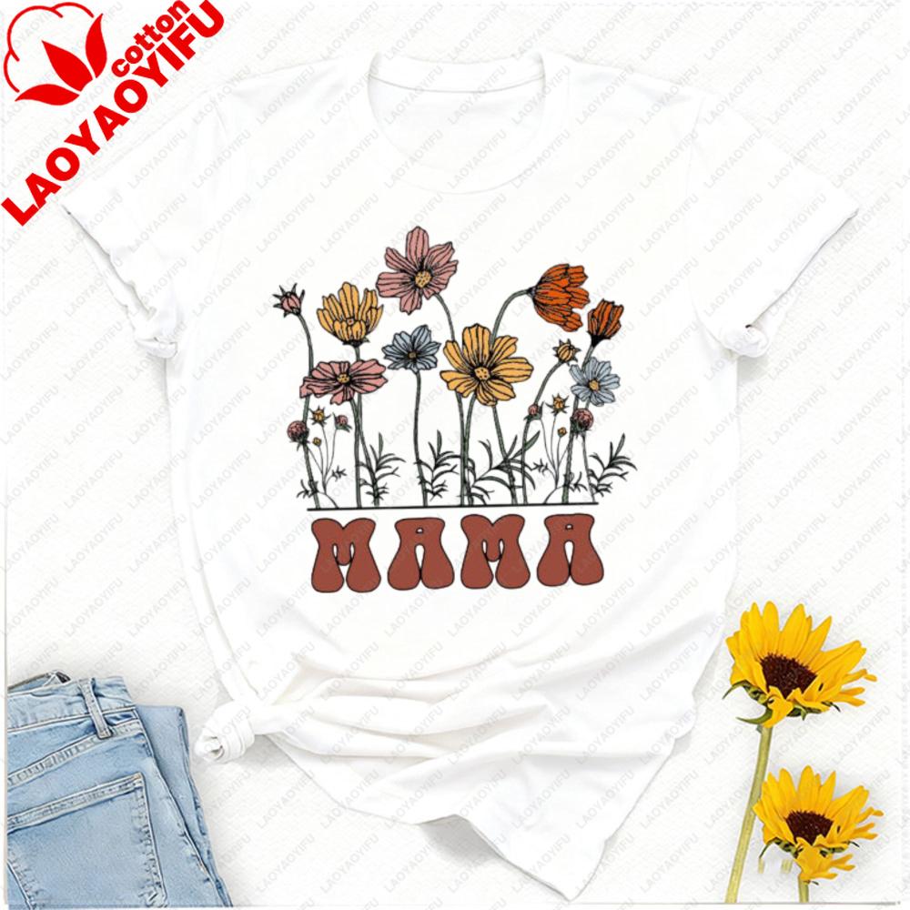 Custom MAMA TShirt for Mothers Day AllGender Cotton Casual Top with Vintage Wildflower Print Thoughtful Gift for Mom
