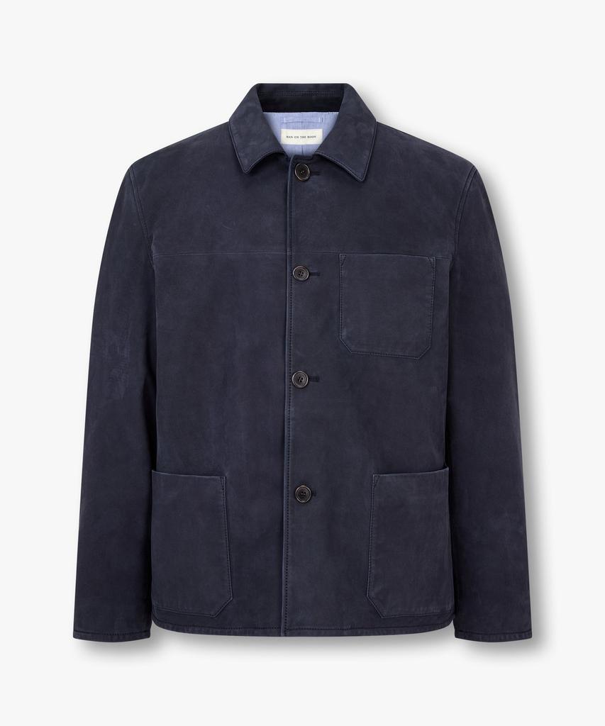 Man On The Boon Collared Button-Up Leather Jacket_Navy 4715110005
