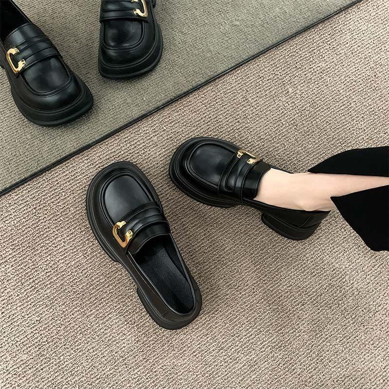 French One-pedal Platform Thick-heeled Small Leather Shoes Women's Autumn 2025 New Versatile Retro British Style Loafers