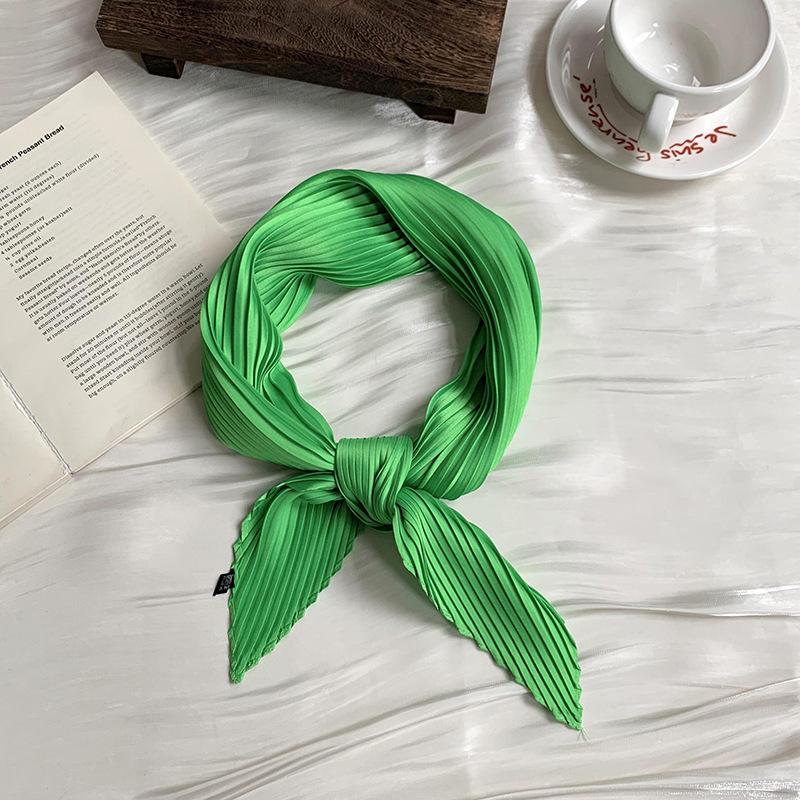 Crumpled rhombus silk scarf high-end new solid color versatile silk scarf neck small scarf streamer scarf shawl