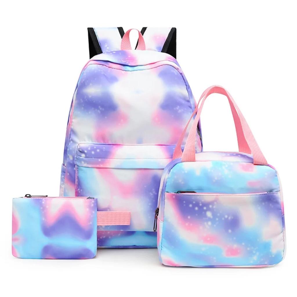 Zaino con cravatta Zaino per studenti Borsa per laptop Borsa per libri Set da 3 pezzi Lunch box termico