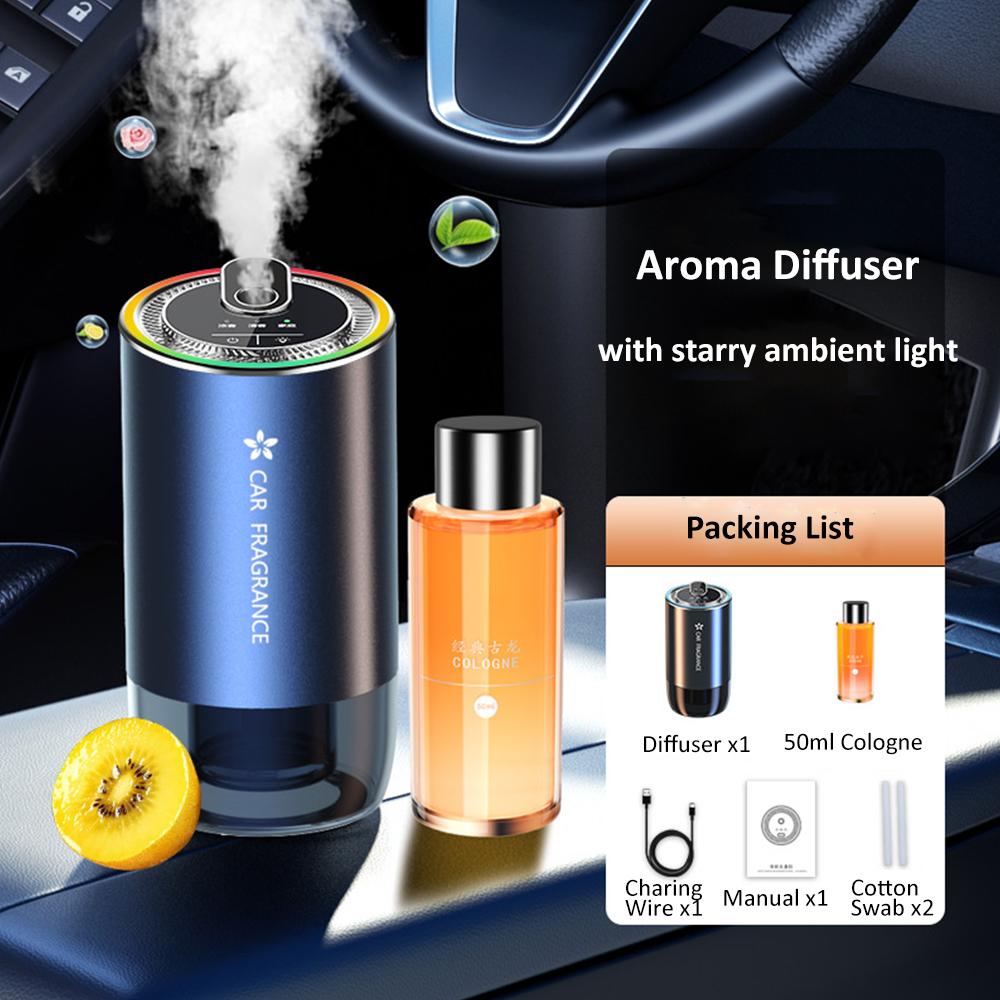 Diffusore di Aroma per Auto con Luce d'Ambiente Stellata a LED 50ml Profumo di Colonia Deodorante per Auto Aromatizzante per Auto Diffusori di Fragranza