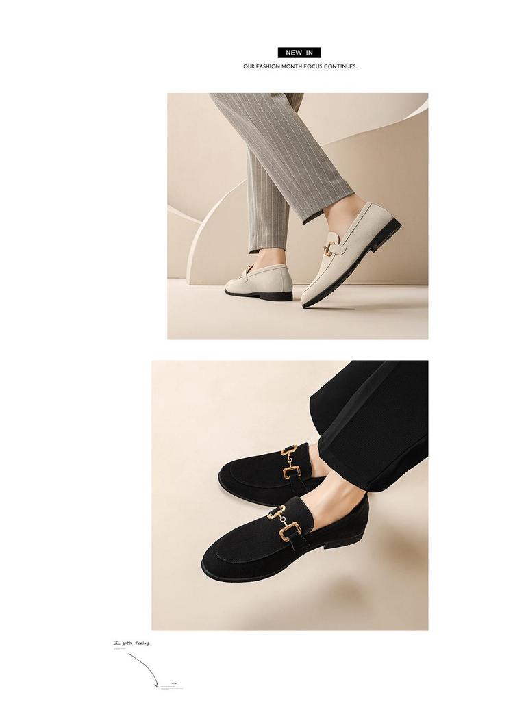 Pánské semišové mokasíny v korejském stylu - Nadměrná velikost, Jednobarevné, Nazouvací, Profesionální britský styl.