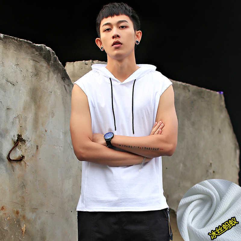 Men s Trendy Summer Sleeveless Hooded T-Shirt Vest 2XL