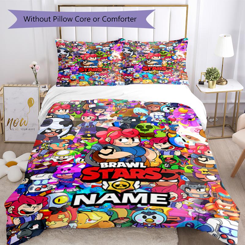 3pcs Custom Name Brawl Stars Bedding Set Duvet Cover Closure Includes 1 Duvet Cover & 2 Pillowcases, Soft and Comfortable for All Seasons.