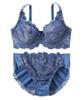 Nissen Full Cup Bra and Panty Set Floral Elegant Grayish Blue Women's (Large Lace) (Triumph) J80/L
