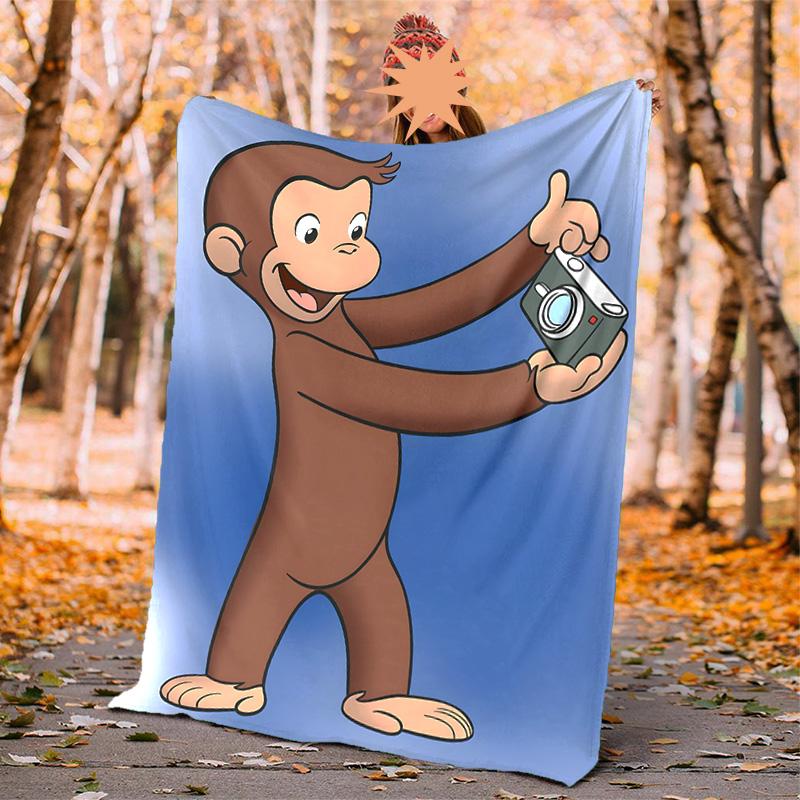 Curious George Flannel Blanket Soft Warm All-Season Throw, Design for Camping, Car Travel, Hiking Sofa, Bed, Office Perfect Gift for Parties