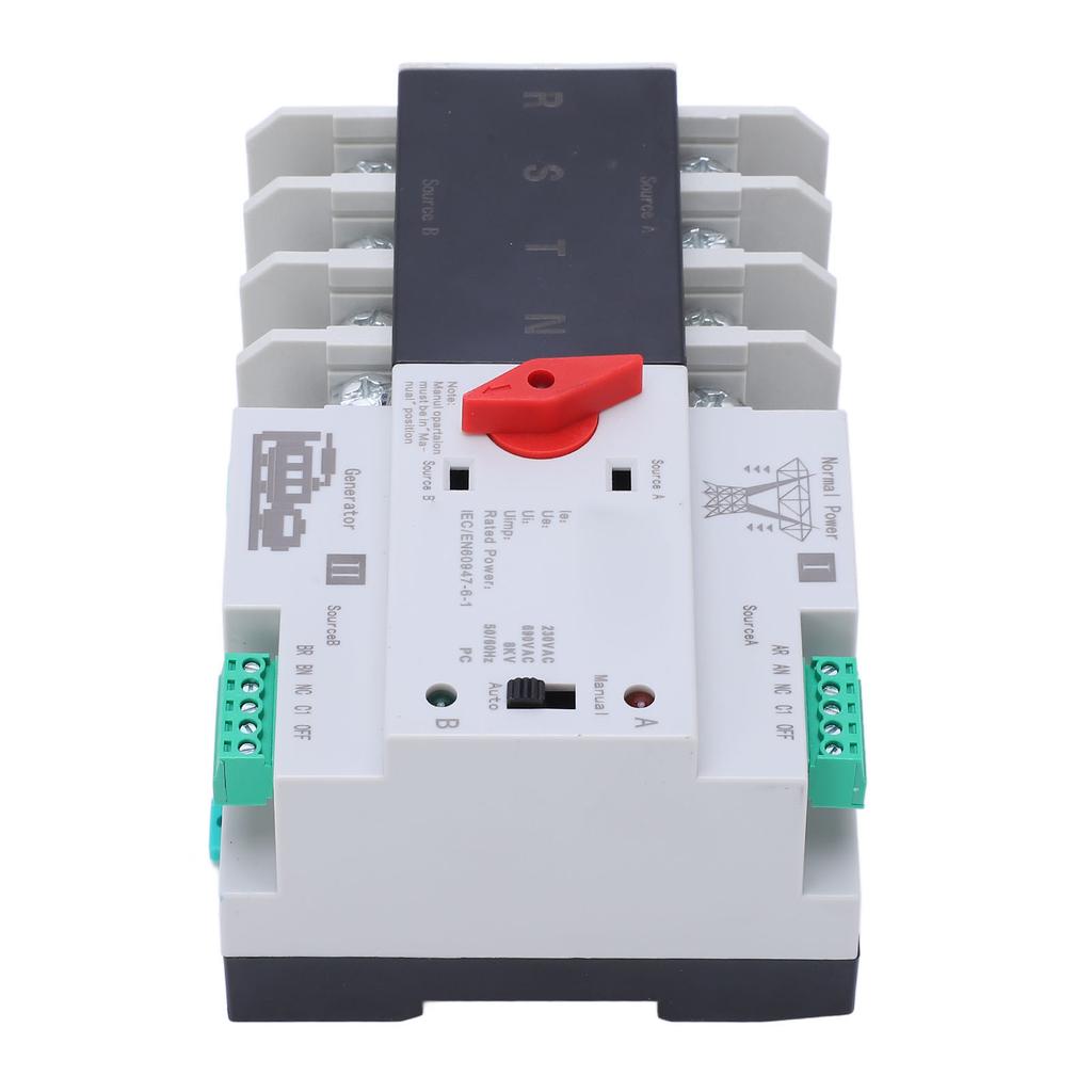 4P Dual Power Automatic Transfer Switch Uninterrupted Toggle Controller for Home Appliance AC230V Coil 63A