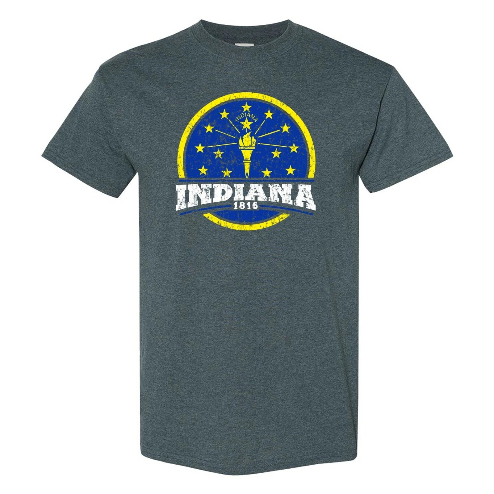 

Indiana Distressed Circle - Hometown Pride T Shirt - Dark Heather 3XL