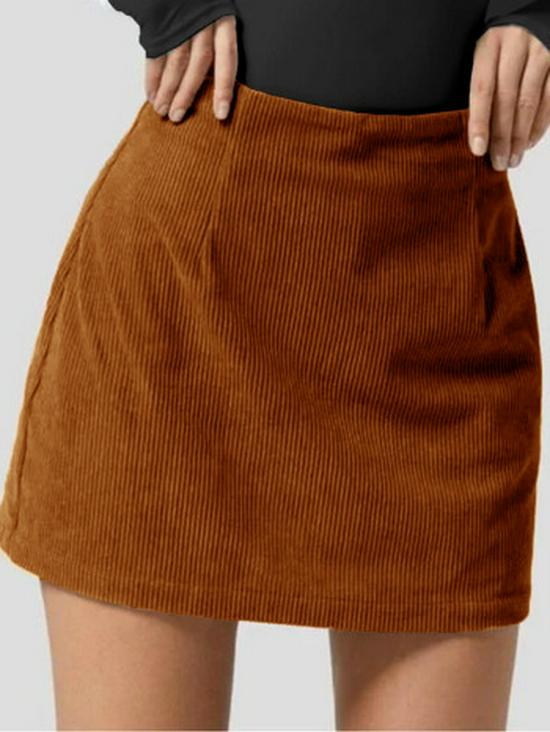 Women's Corduroy High-Waisted A-line Pencil Mini Skirt - Autumn Casual Style