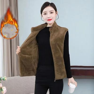 Outono Fino Polar Fleece Colete Meia Idade Mulheres Coral Veludo Quente Casaco Curto Dupla Face Zíper Casaco Sem Mangas Colete 4XL