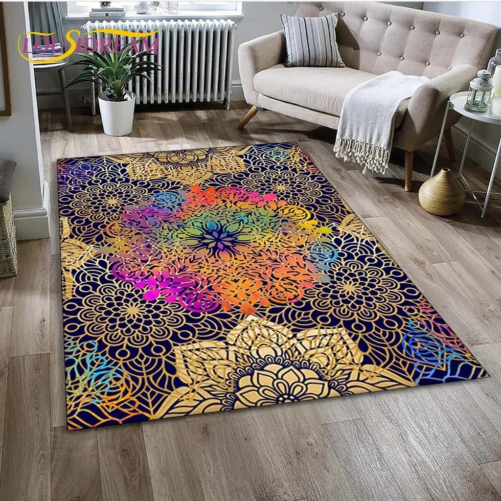 Mandala Yoga Blume Böhmen Meditation Natur Teppich für Wohnzimmer Schlafzimmer Dekoration, Rutschfeste Dekoration für Sofa Fußmatte Geschenk