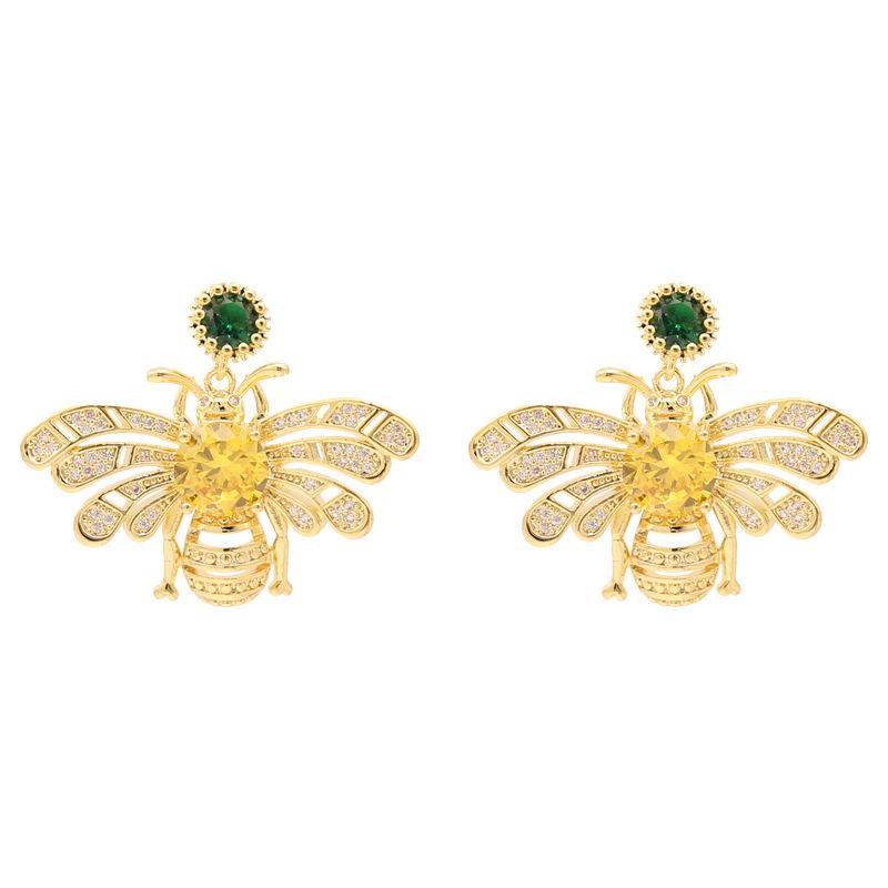 Zircon Bee Earrings Women'S Exquisite Light Luxury High-End Earrings Fashion Temperament Versatile Earrings