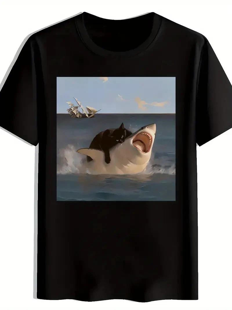 

Men s Cat Tricks Graphic T-Shirt - Black Cotton, Short Sleeve, Crew Neck, Comf M