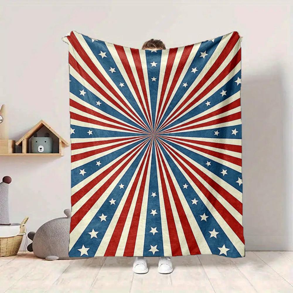 1pc Blue Red Stars Stripes Blanket, Lightweight Flannel Throw Blanket for Sofa, Bed, Travel, Camping, Living Room, Office, Couch030