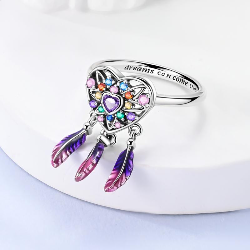 Original 925 Sterling Silver Sparkling Dream Heart Dreamcatcher Ring For Women Girls Jewelry Birthday Anniversary Gifts