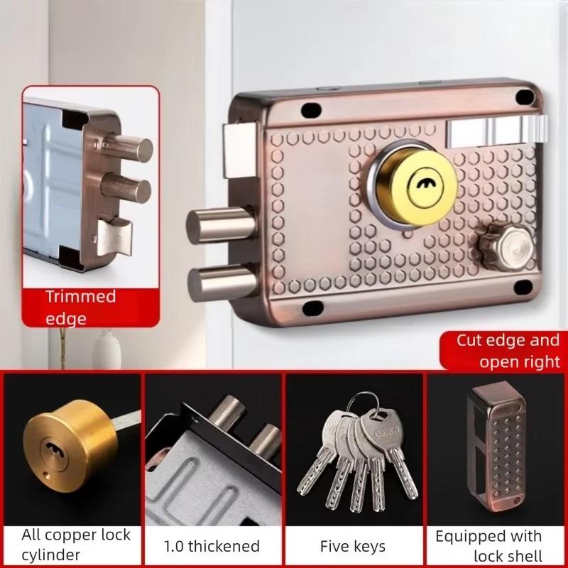 Smooth Lock Antique Household Front Door House Padlocks Locking Accessories Universal Heavy-Duty Gear With Key