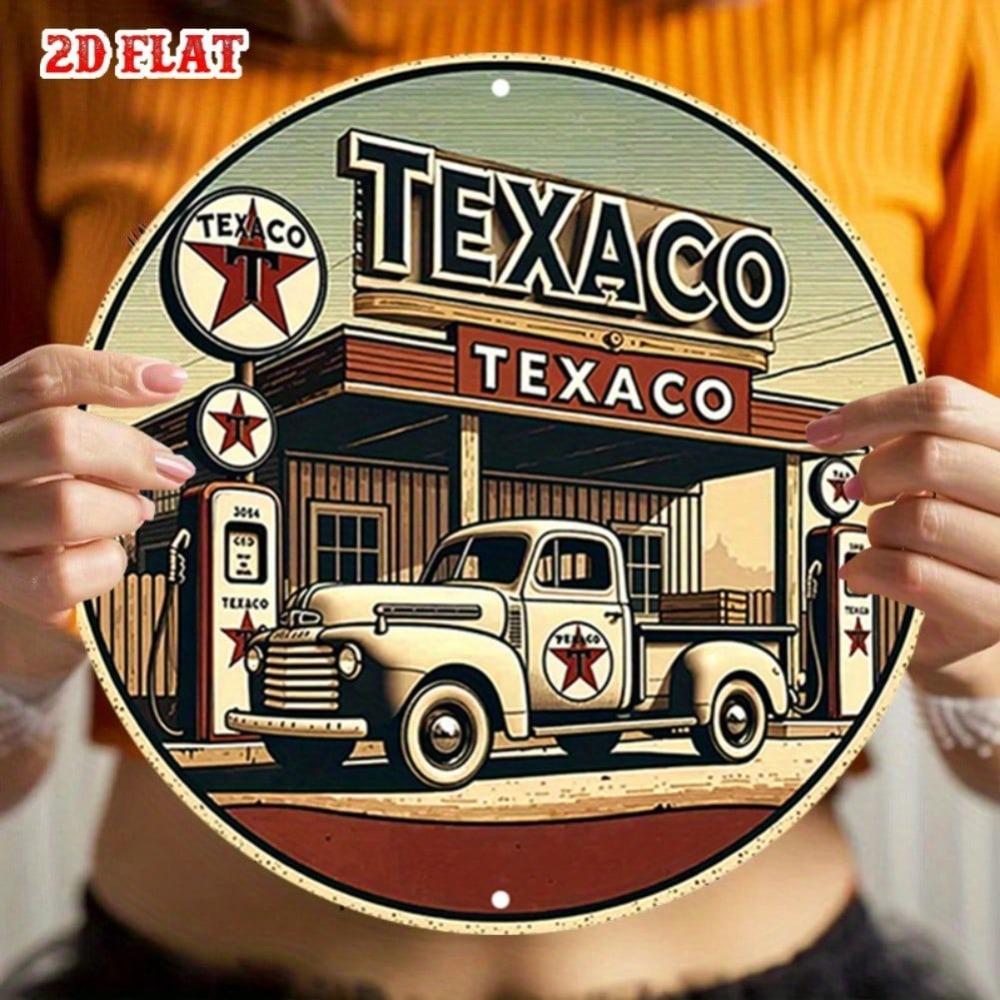 Vintage Round Aluminum Tin Sign Wall Art Rustic Gas Station Metal Decor Home Garage Cafe Bar