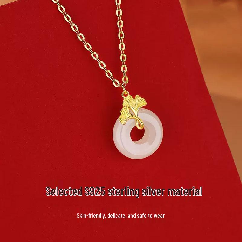Sterling Silver Jade Safety Buckle Necklace - Three Lives Lucky Pendant, 2023 New Year & Christmas Gift