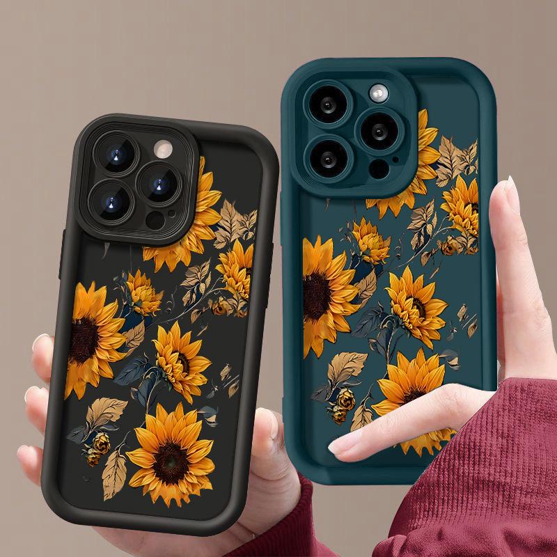 Sunflowers Pattern Case For iPhone 16 Pro Max 16e 15 14 13 12 11 XR XS 8 7 Flowers Patterned Shockproof Soft Silicone Colourful Phone Cover