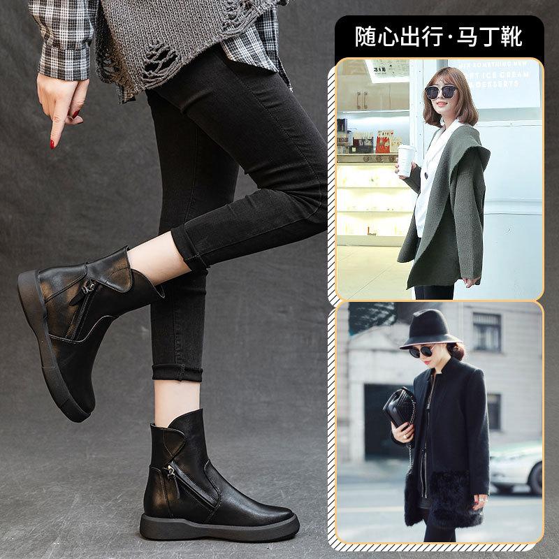 British versatile leather Martin boots women's autumn and winter retro platform short boots velvet breathable non-slip boots