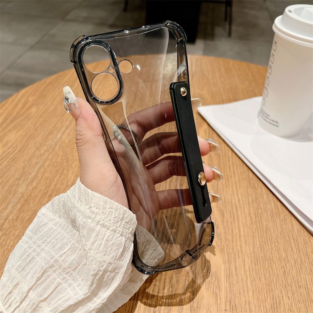 Transparent Bumper Wrist Strap Grip Case For iPhone 16 15 14 13 12 11 Mini Pro Max Plus XR XS X 7 8 SE Shockproof Cover