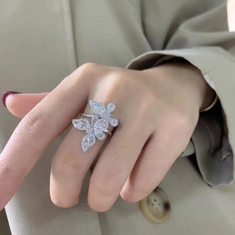 CopperBig Butterfly Rings For Women New Fashion Micro Pave Shinning Zircon Statement Ring