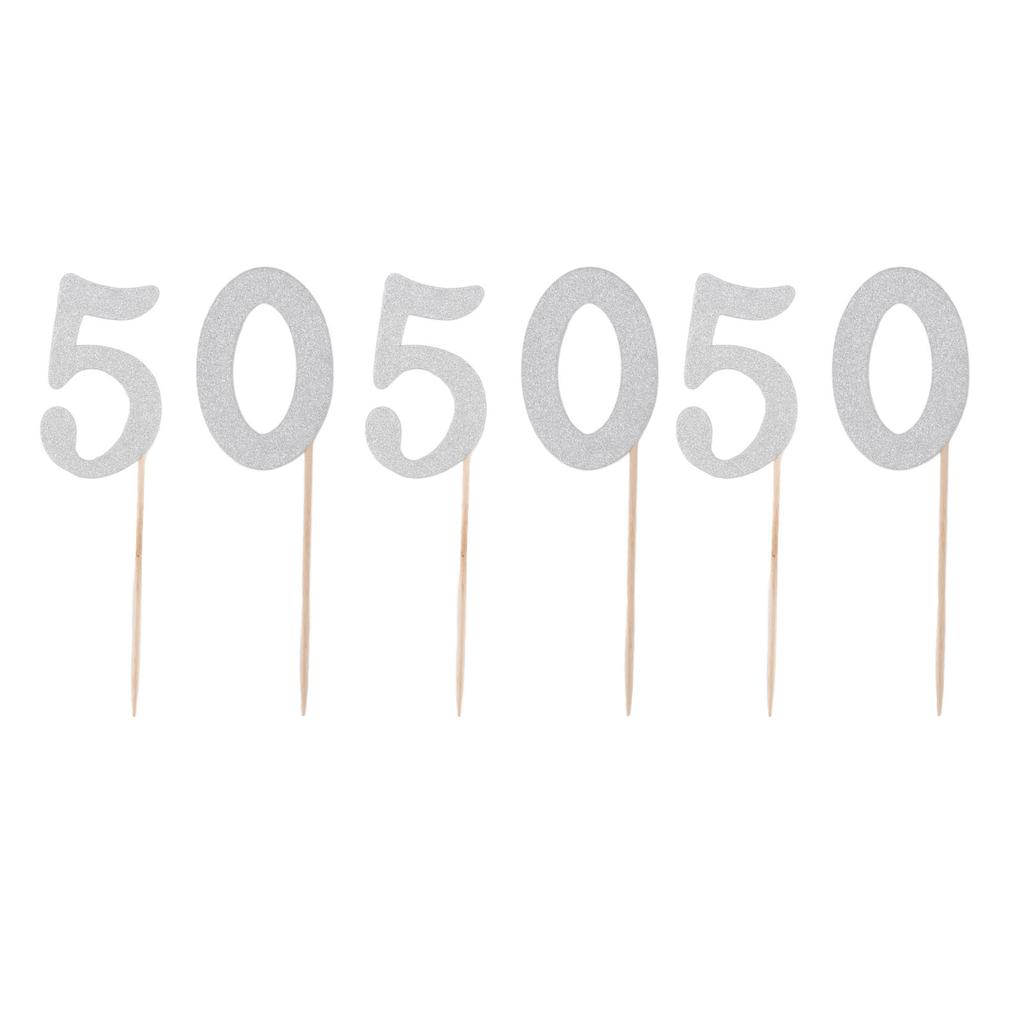 50 Set 50 Cupcake Topper Silver Glitter Practical 50th Cupcake Toppers Happy Birthday Cake Topper for Anniversary
