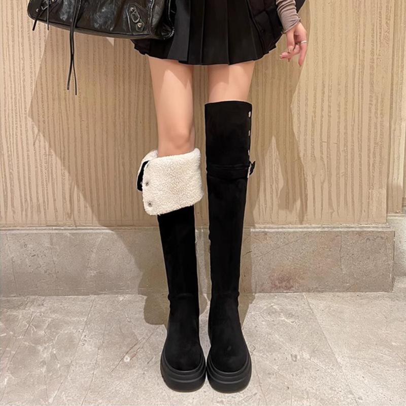 Knee over boots 2025 retro western boots women's autumn and winter velvet high boots snow boots knight boots