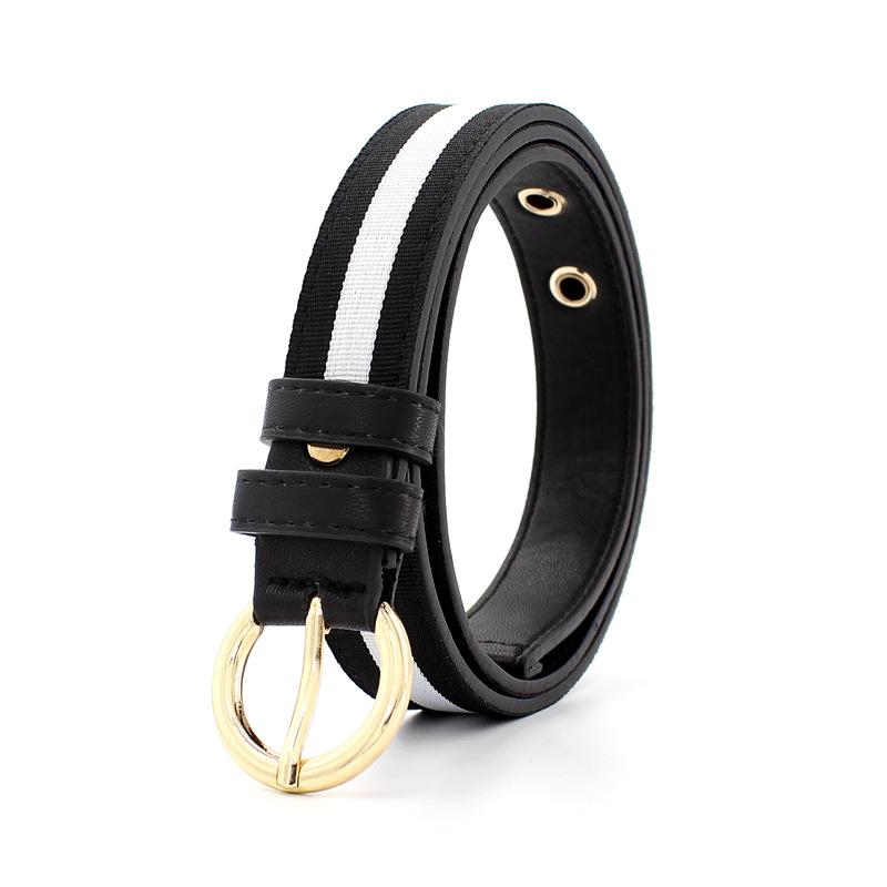Student Canvas Striped Round Buckle Thin Belt Unisex Decorative Belt Tide