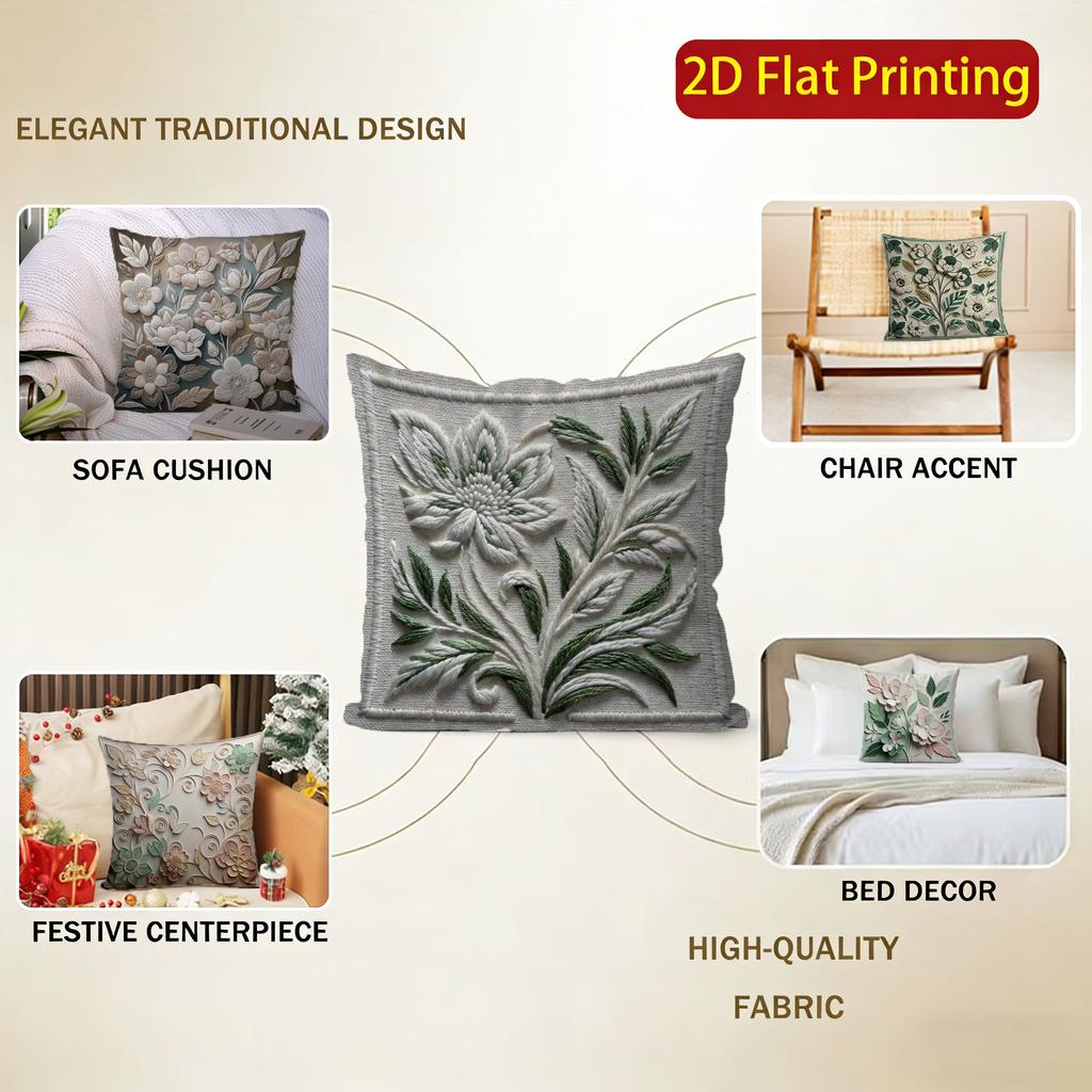 2D Floral Embroidered Pattern Decorative Pillow Covers Pattern Cushion Cover Suitable For Sofa Bedroom Car Pillow Cover