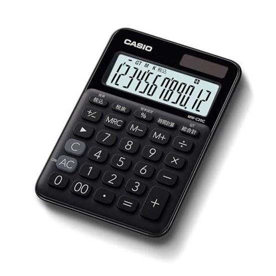 Casio Colorful Calculator Black 12 Digits Mini Just Type MW-C20C-BK-N