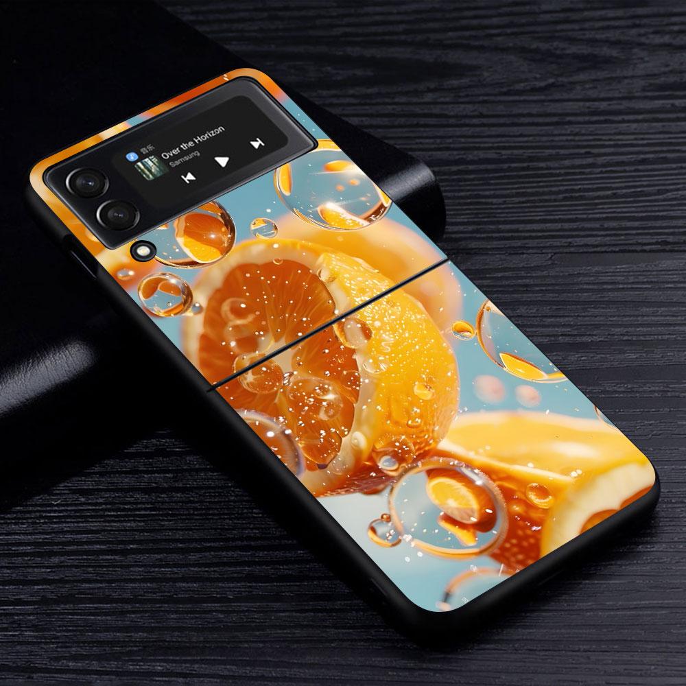 Orange Fruit Watermelon Case for Samsung Galaxy Z Flip4 Flip3 5G PC Hard Cell Phone Shell Z Flip 4 3 Black Zflip4 Zflip3 Cover