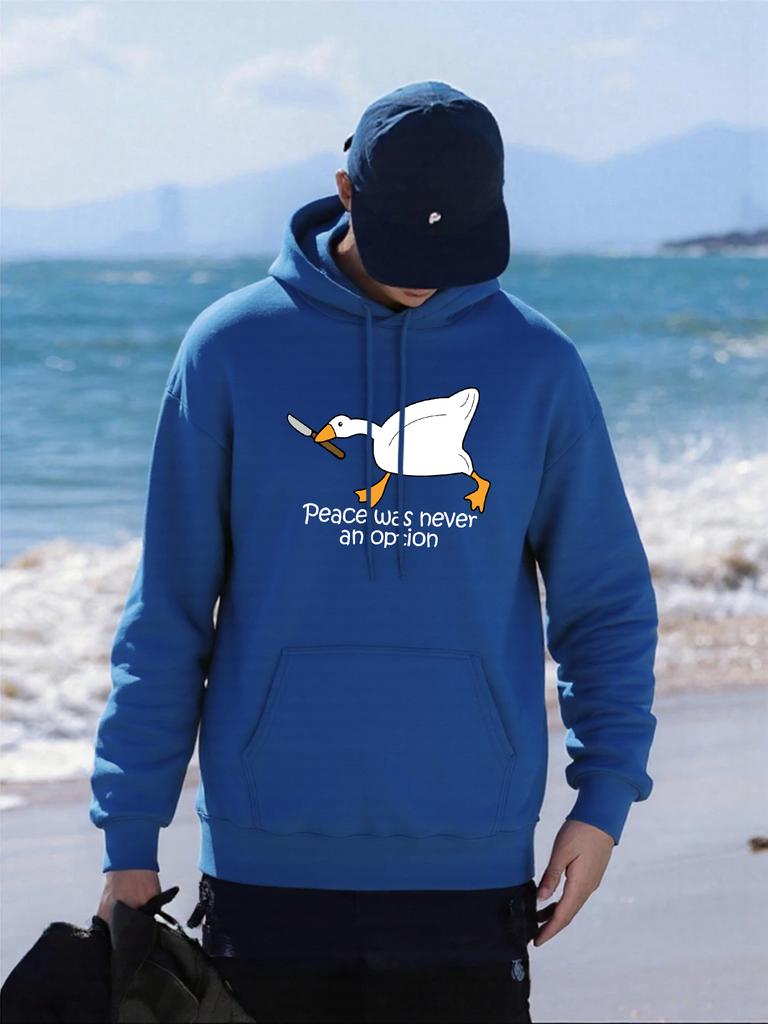 Peace Was Never An Option Duck Printing Hoodies Male Autumn Casual Hoody Fleece Comfortable Pullover Pocket Loose Streetwear