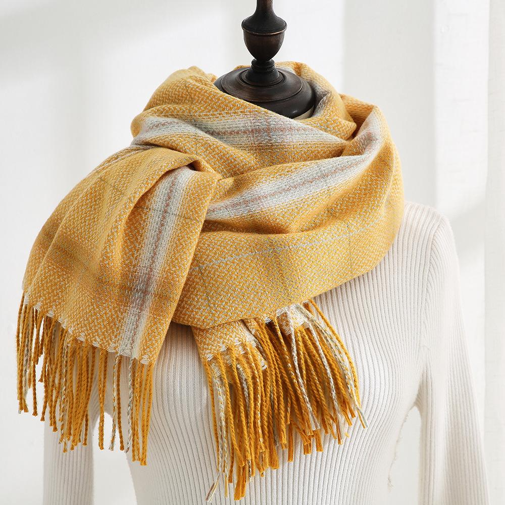 New Faux Cashmere Plaid Curry Scarf Female Warm Long Neck Large Shawl