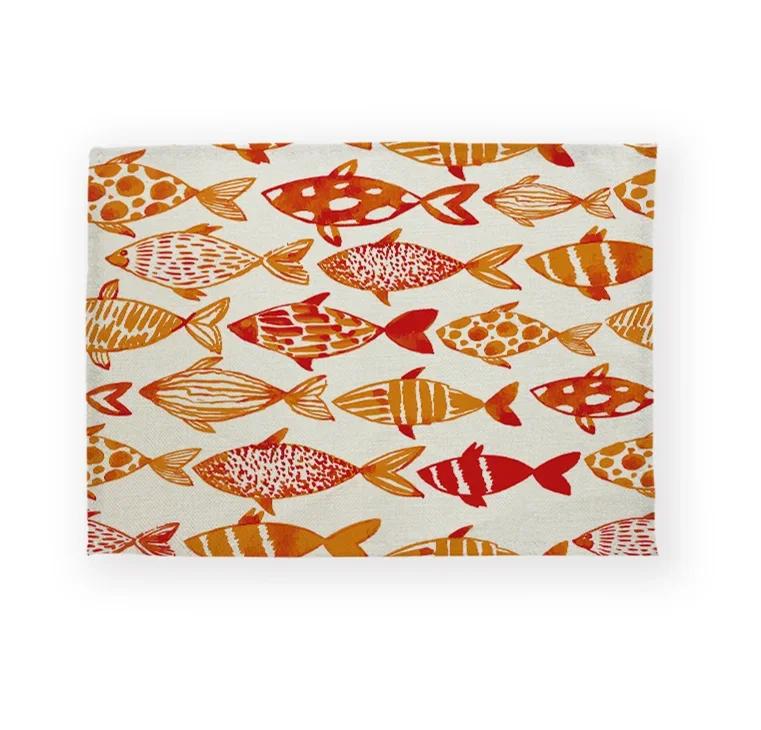 Fisch Meeresleben Muschel Muster Küchen-Tischset Leinen Esstisch-Matten Untersetzer Schale Tasse Matte Fisch Haus Dekoration Tisch s