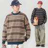 2025 Winter Men's Color Block Stripe Sweater - Casual Knit Loose Top for Couples