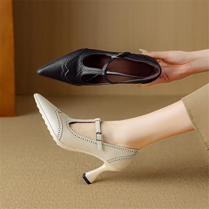Fashion New Spring/Summer Women Pumps Shoes for Women Fashion Brogue Designs Pointed Toe Shoes High Heels Mary Jane Shoes Women Size 40
