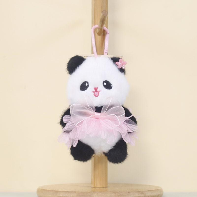Panda Plush Keychain With Cartoon Milk Bottle And Colored Bow For Kids And Collectors