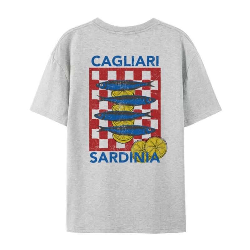 Sardine Italian Seafood Printed T-Shirt Oversized Vintage Streetwear Graphic Tees Cute Foodie Shirt Women Grunge Aesthetic Tops