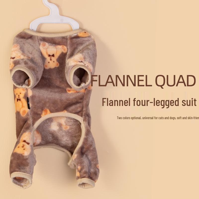 Combinaison pour chien à quatre pattes en flanelle ours en peluche - Vêtements chauds d'automne pour animaux de compagnie