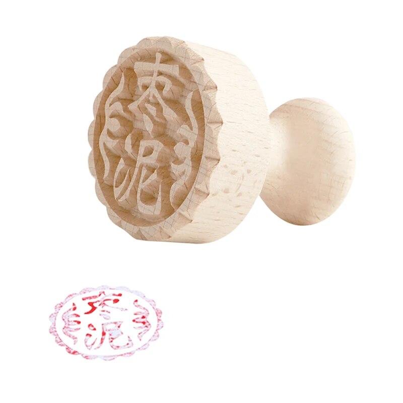 

Круглый деревянный штамп с ручкой диаметром 5 см, штамп с китайским иероглифом «Лунный торт», штамп для кондитерских изделий, штамп с благословением one size