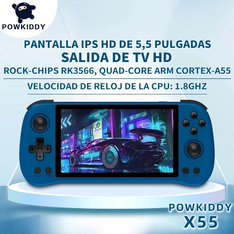 

POWKIDDY X55 5,5-дюймовый IPS-экран 1280*720 RK3566, портативная игровая консоль, система Jelos, ретро-консоль с открытым исходным кодом, детские подарки