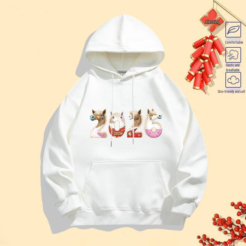 Unisex Year of the Horse 2026 Hoodie: Red Velvet Festive Youth Jacket