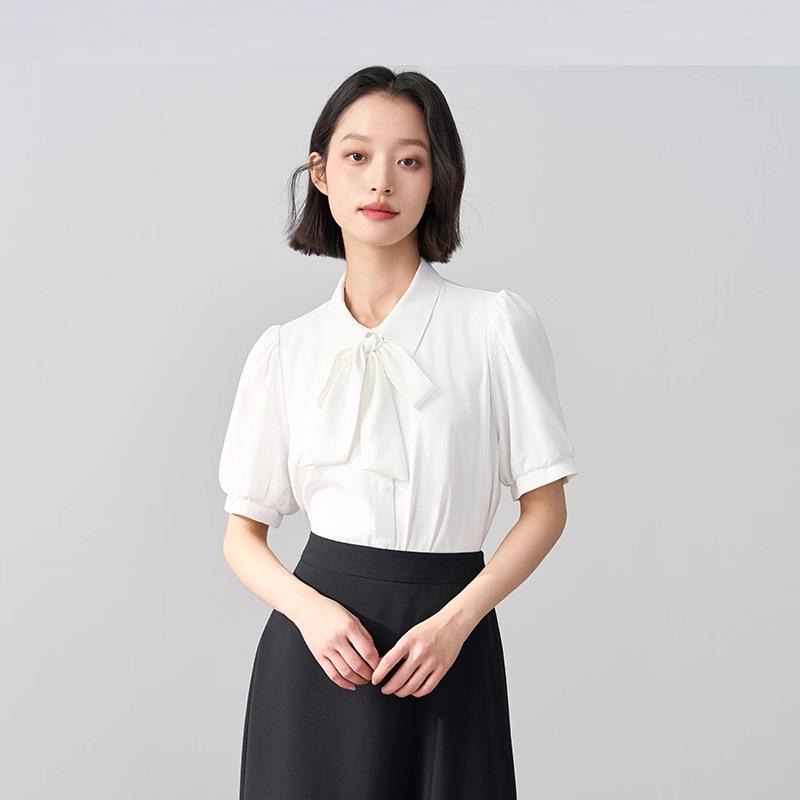 Women's Chiffon Short-Sleeve Formal Shirt - Elegant, Professional, Summer Top