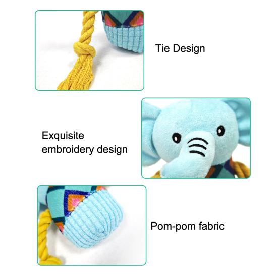 Plush Elephant Dog Toy Squeaky Dog ??Chew Toy Interactive Puppy Teething Toy Stuffed Elephant with Rope Knot for Dogs Anxiety Relief Tug-of-War