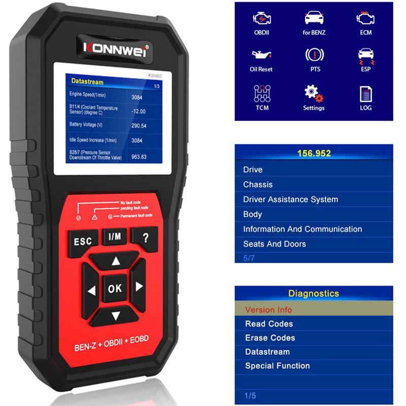 KONNWEI KW460 All System OBD 2 Cars Diagnostic Tools ABS Airbag Oil ABS EPB DPF SRS TPMS Reset Auto Code Reader ODB2 Scanner English